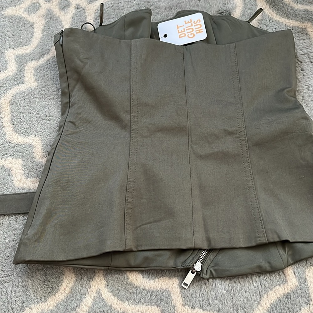 Zara Olive Strapless Top with Zipper - Picture 6 of 9